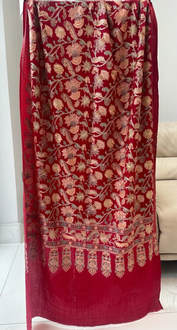 MAROON RED COLOR EMBROIDERED PASHMINA KASHMIRI SHAWL