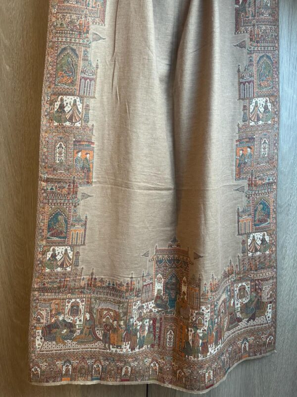 SKIN COLOR MUGHAL PRINTED PASHMINA KASHMIRI SHAWL