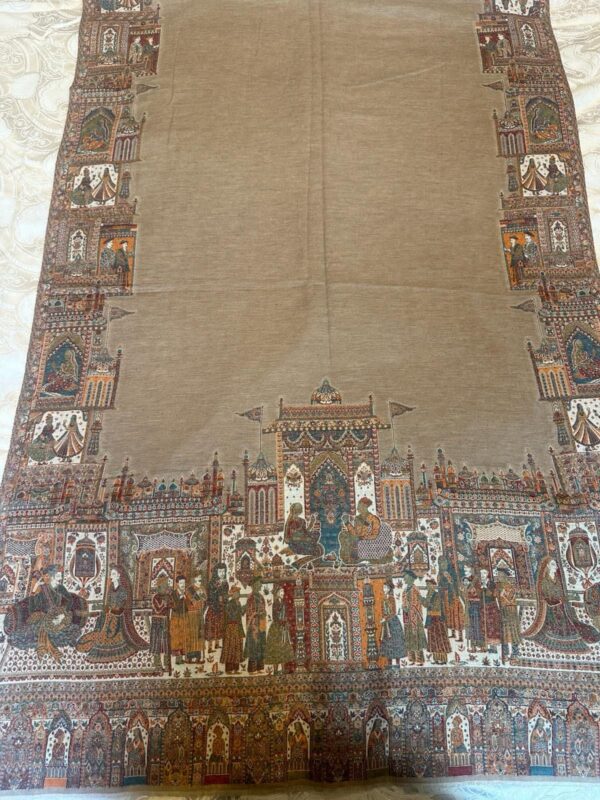 SKIN COLOR MUGHAL PRINTED PASHMINA KASHMIRI SHAWL