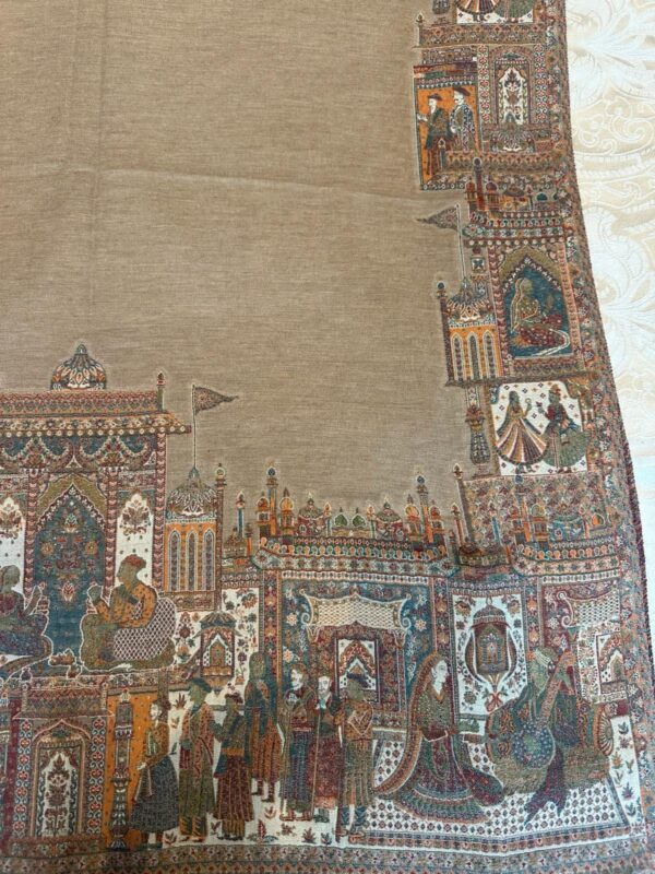 SKIN COLOR MUGHAL PRINTED PASHMINA KASHMIRI SHAWL