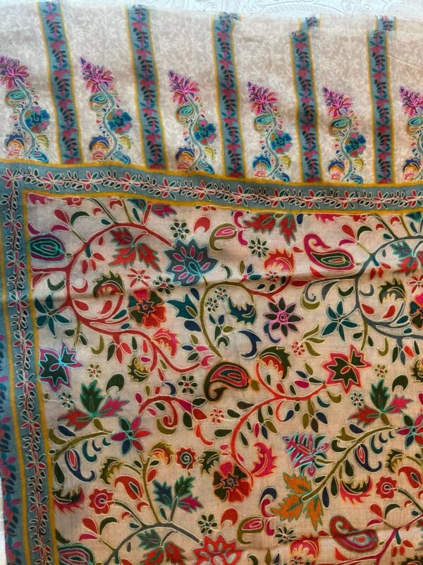 SKIN COLOR FLOWER PATTERN KANI PASHMINA KASHMIRI SHAWL