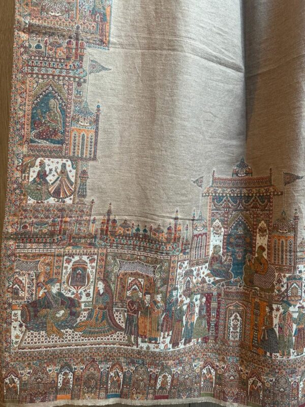 SKIN COLOR MUGHAL PRINTED PASHMINA KASHMIRI SHAWL