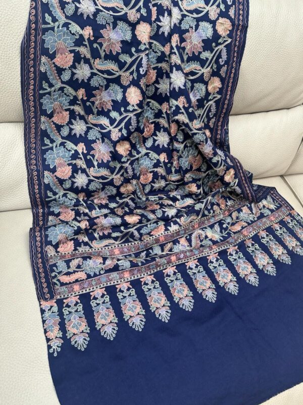 BLUE COLOR EMBROIDERED PASHMINA KASHMIRI SHAWL